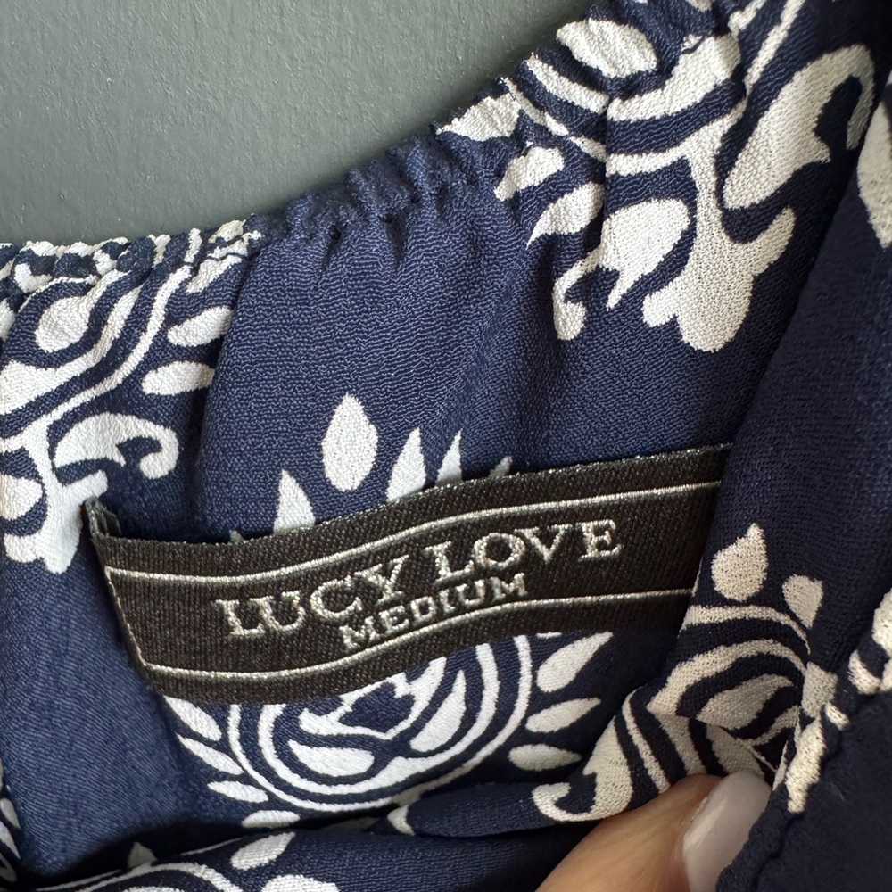 Lucky in Love Navy and White One Shoulder Dress